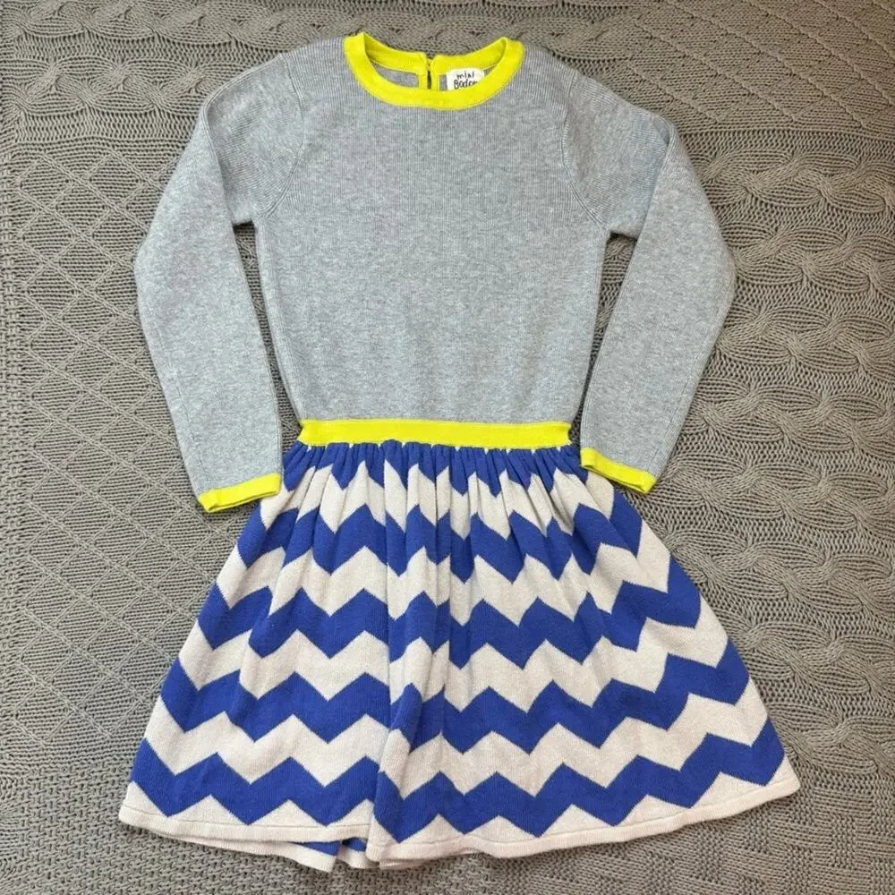 Mini Boden Stylish Gray and Blue Chevron Kids Dress ~ 2/3